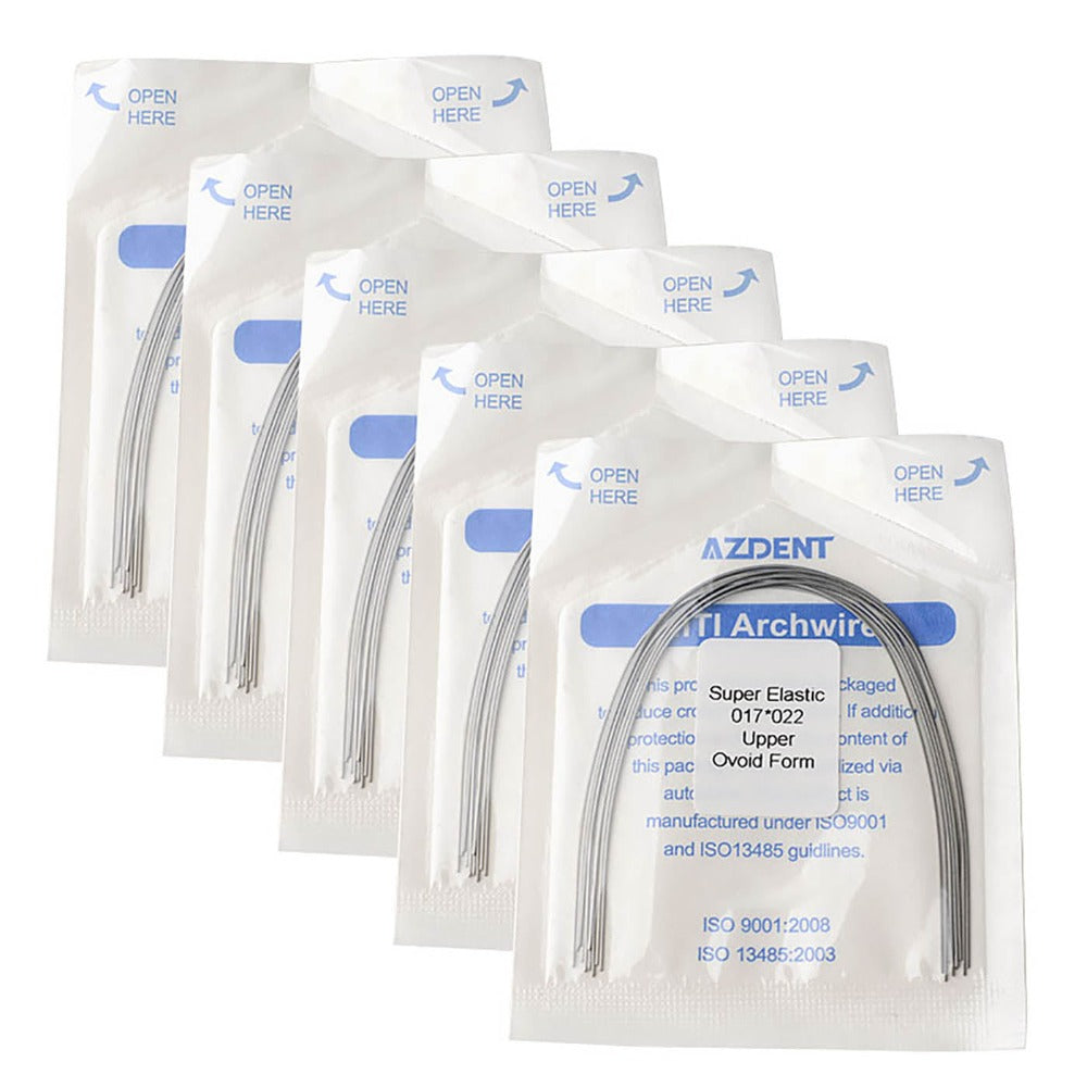 Arco de alambre AZDENT Niti Super Elastic, forma ovoide, rectangular, 0,017 x 0,022, superior, 10 unidades/paquete