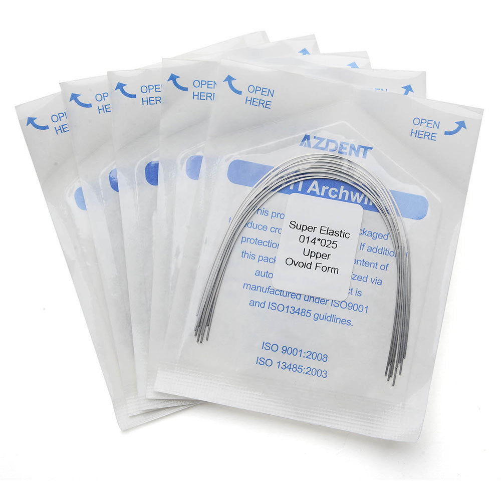 Arco de alambre AZDENT Niti Super Elastic, forma ovoide, rectangular, 0,014 x 0,025, superior, 10 unidades/paquete
