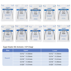 AZDENT Arco de Niti Super Elástico Natural Redondo Tamaño Completo 10 piezas/Paquete