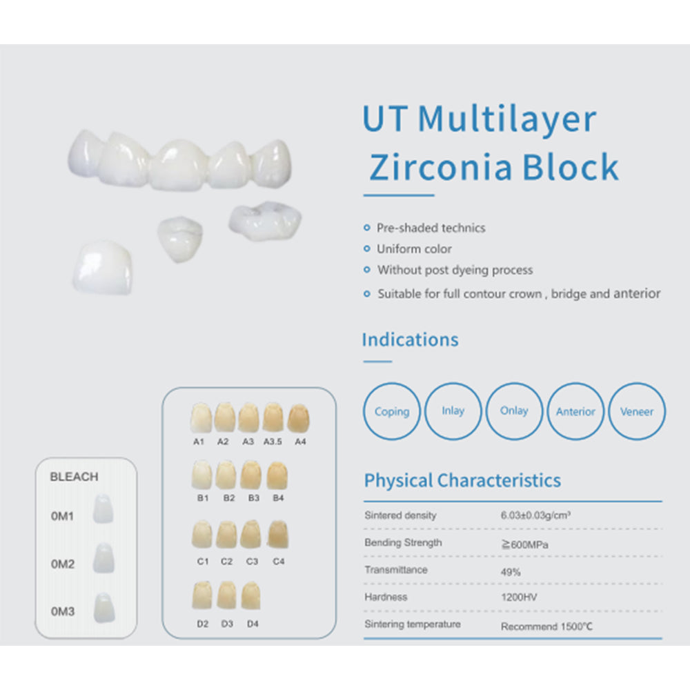 UT Multilayer  Dental Zirconia Block Open System 98mm
