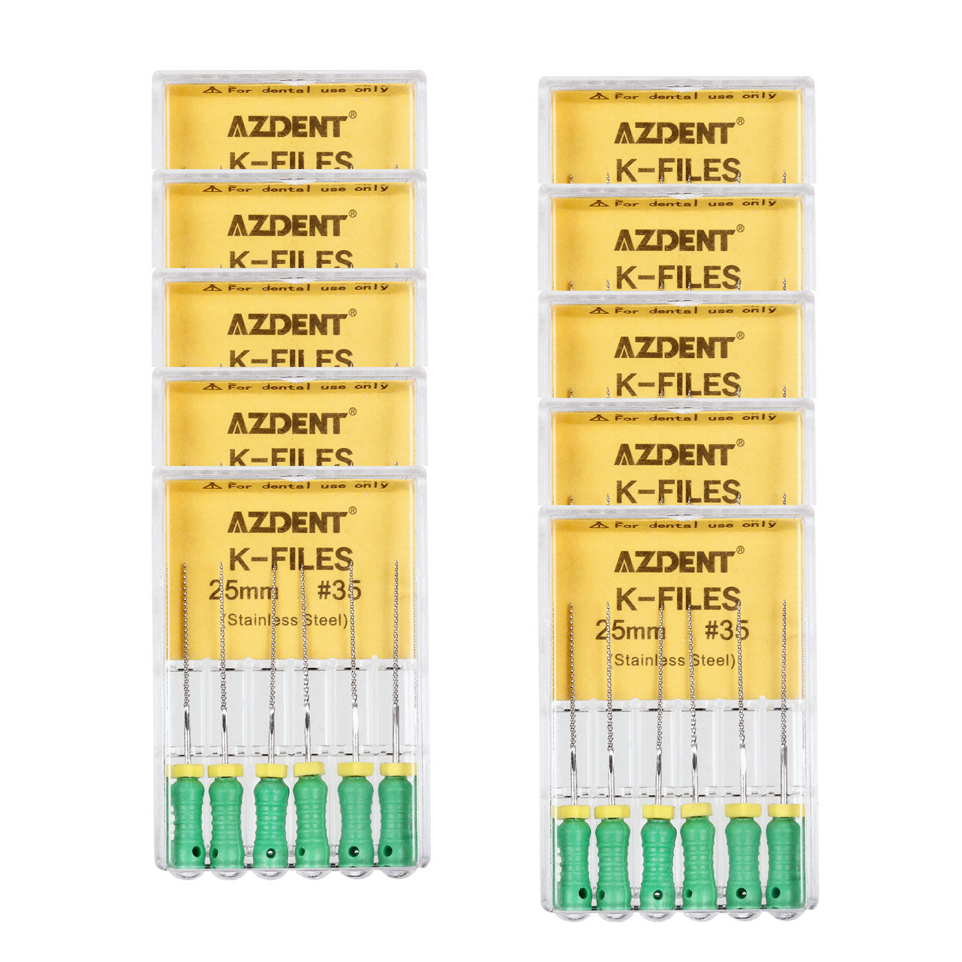 AZDENT Dental Hand K-Files Stainless Steel 25mm #35 Green 6pcs/Box