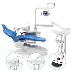 Dental Chair Unit QL2028III-2024 DC Motor Computer Controlled PU Hard Leather w/ Dentist Stool Dark Blue