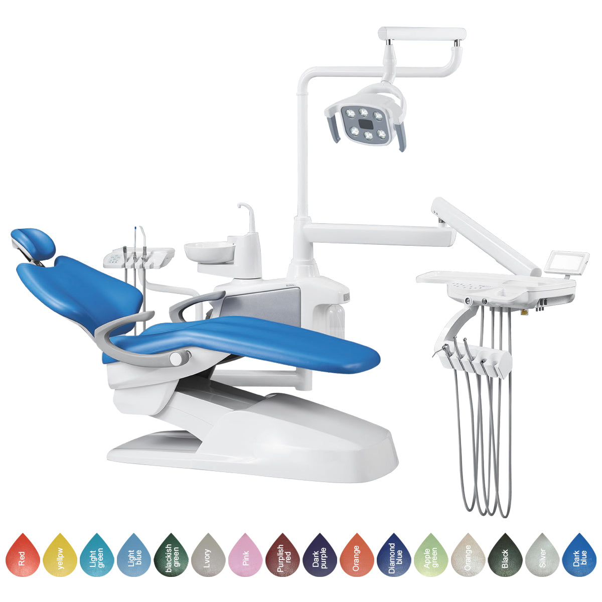Dental Chair Unit QL2028III-2024 DC Motor Computer Controlled PU Hard Leather w/ Dentist Stool Dark Blue