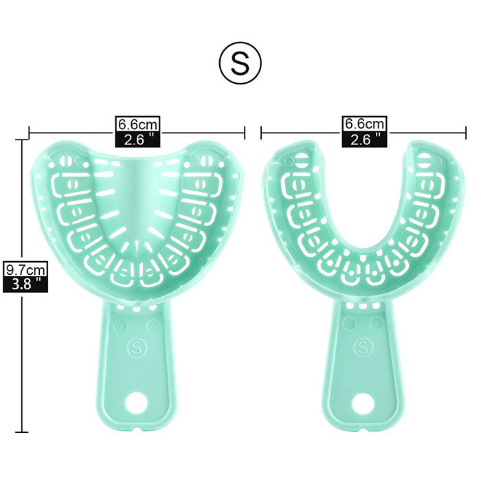 Bandejas de impresión dental de boca completa para moldes dentales, tamaño pequeño, verde, 6 piezas/juego