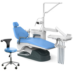 Dental Unit Chair J2688-A1 Computer Controlled DC Motor Hard Leather with Stool Sky Blue