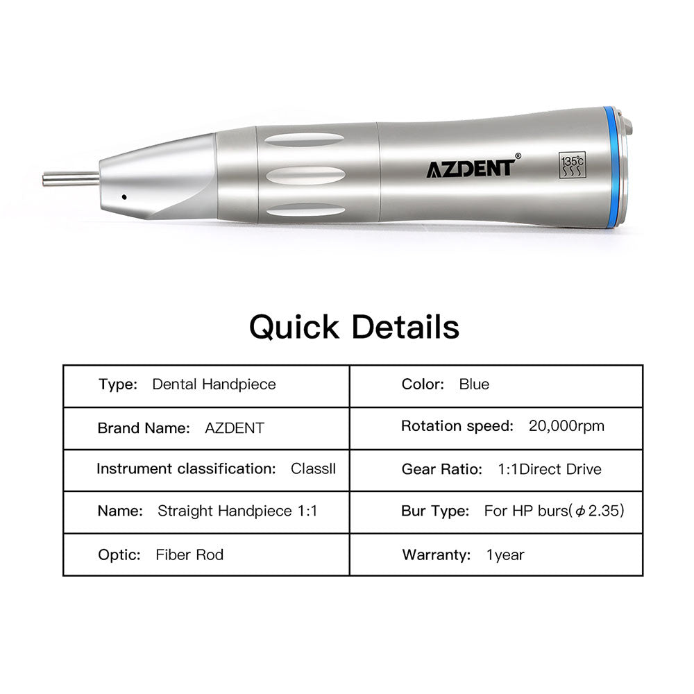 AZDENT 1:1 Fiber Optic Low Speed Straight Nose Cone Handpiece Internal Water