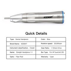 AZDENT 1:1 Fiber Optic Low Speed Straight Nose Cone Handpiece Internal Water