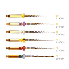 AZDENT Dental NiTi Rotary Engine Files 25mm Assorted SX-F3 Gold 6pcs/Pk