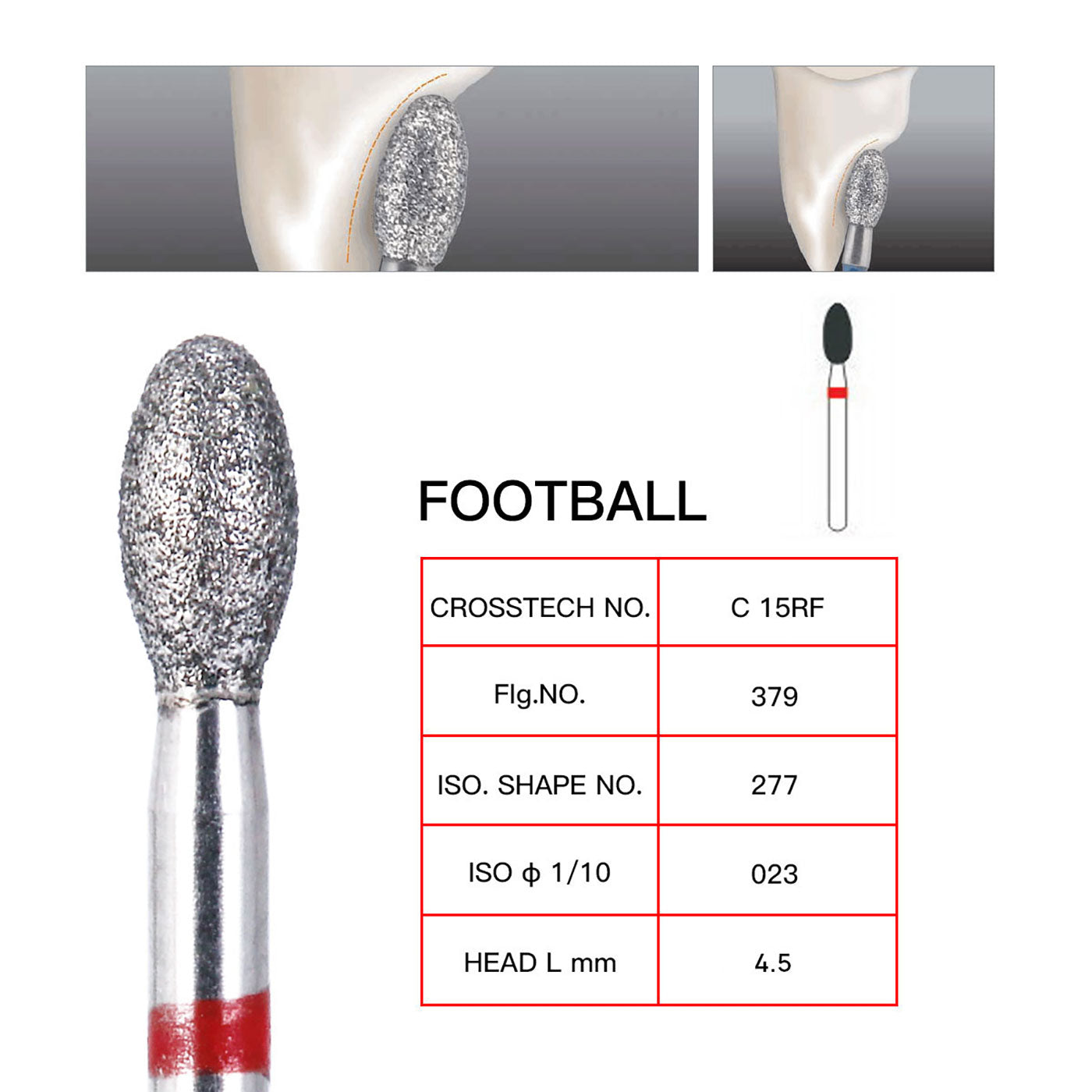 AZDENT Diamond Bur FG 379-023F Football Red 10pcs/Kit