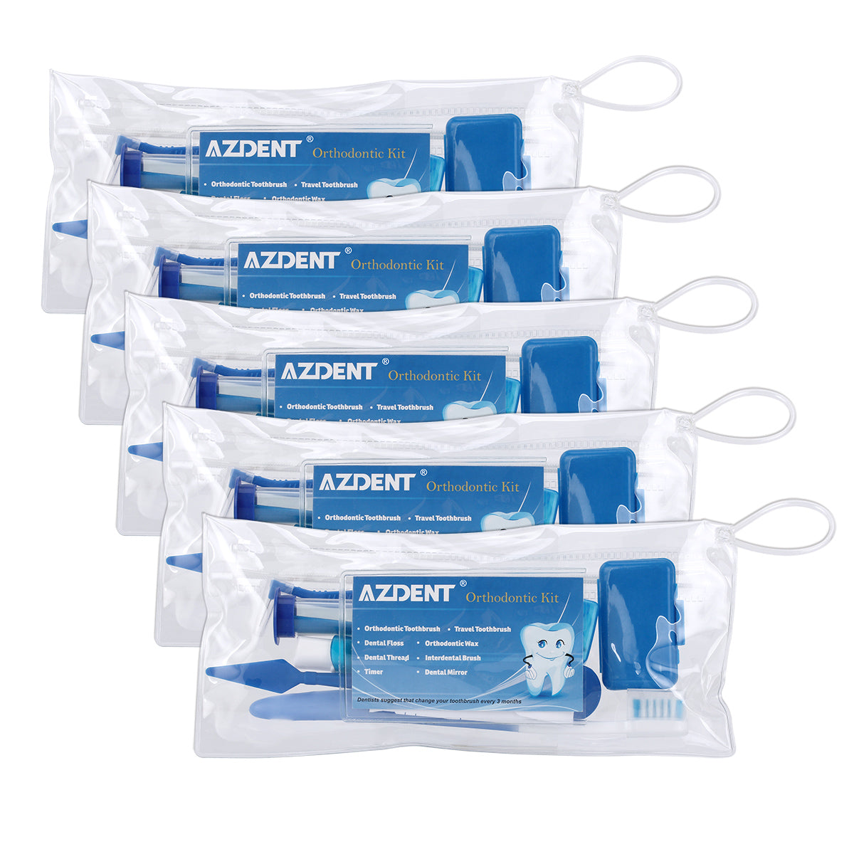 AZDENT Orthodontic Kit Toothbrush Interdental Brush Floss Mirror Wax Traction