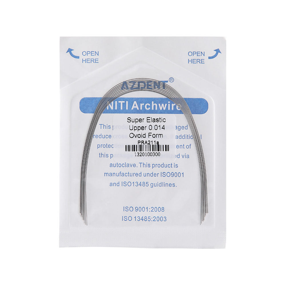 Arco de alambre AZDENT NiTi superelástico ovalado redondo de 0,012 a 0,020 mm para superior/inferior (paquete de 10 unidades)