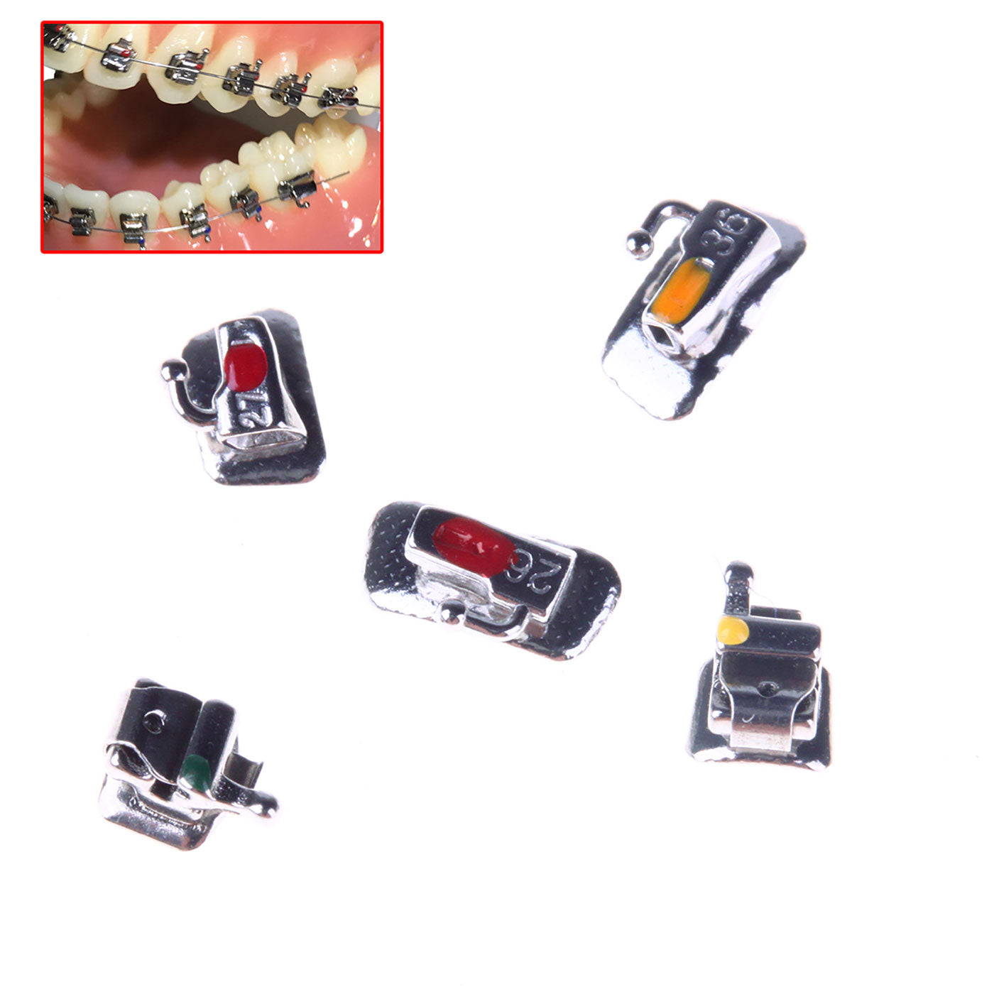 Самолигирующие брекеты AZDENT Dental Metal Mini Roth .022 с крючками на 345 с щечной трубкой 28 шт./комплект