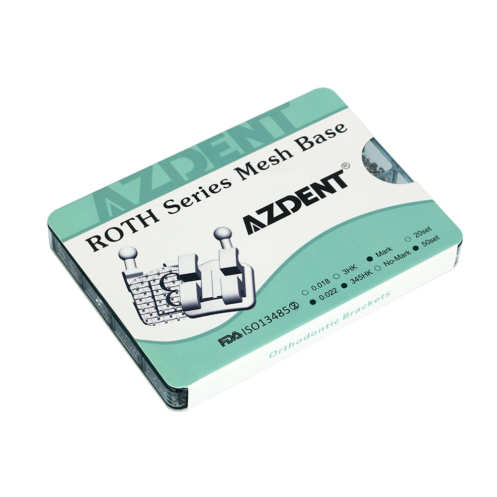 Стоматологические металлические брекеты AZDENT Mini Roth 0,022 крючки на сетчатой ​​основе 345 50 комплектов/коробка (1000 шт.)