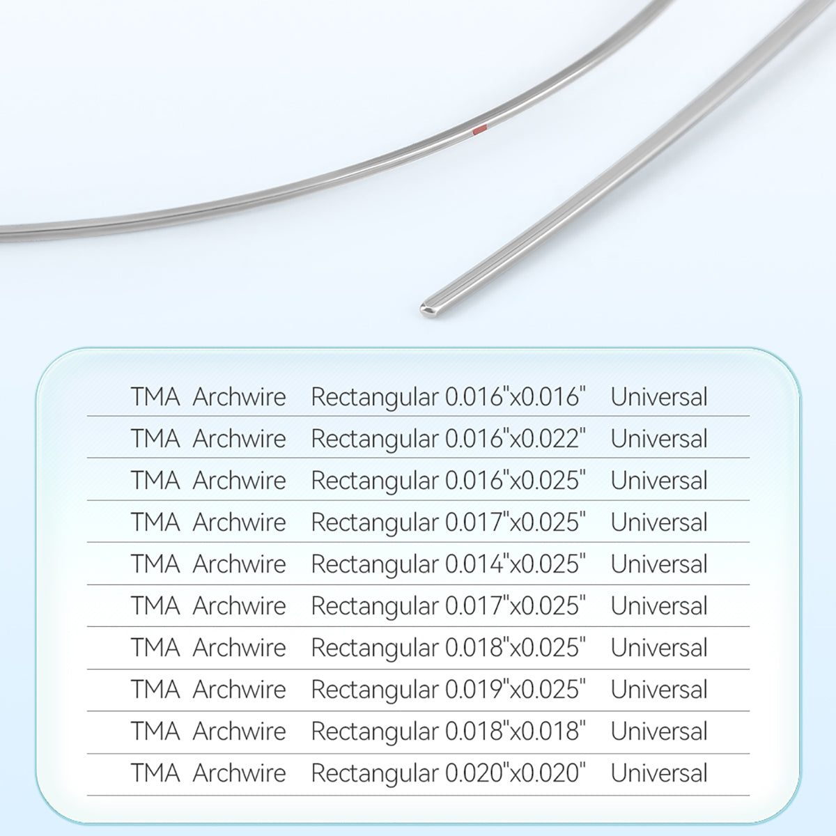 AZDENT Dental Orthodontic Arch Wire TMA-Titanium Molybdenum Alloy Expanded Rectangular 0.016 x 0.016-0.020 x 0.020 1pc/Pack