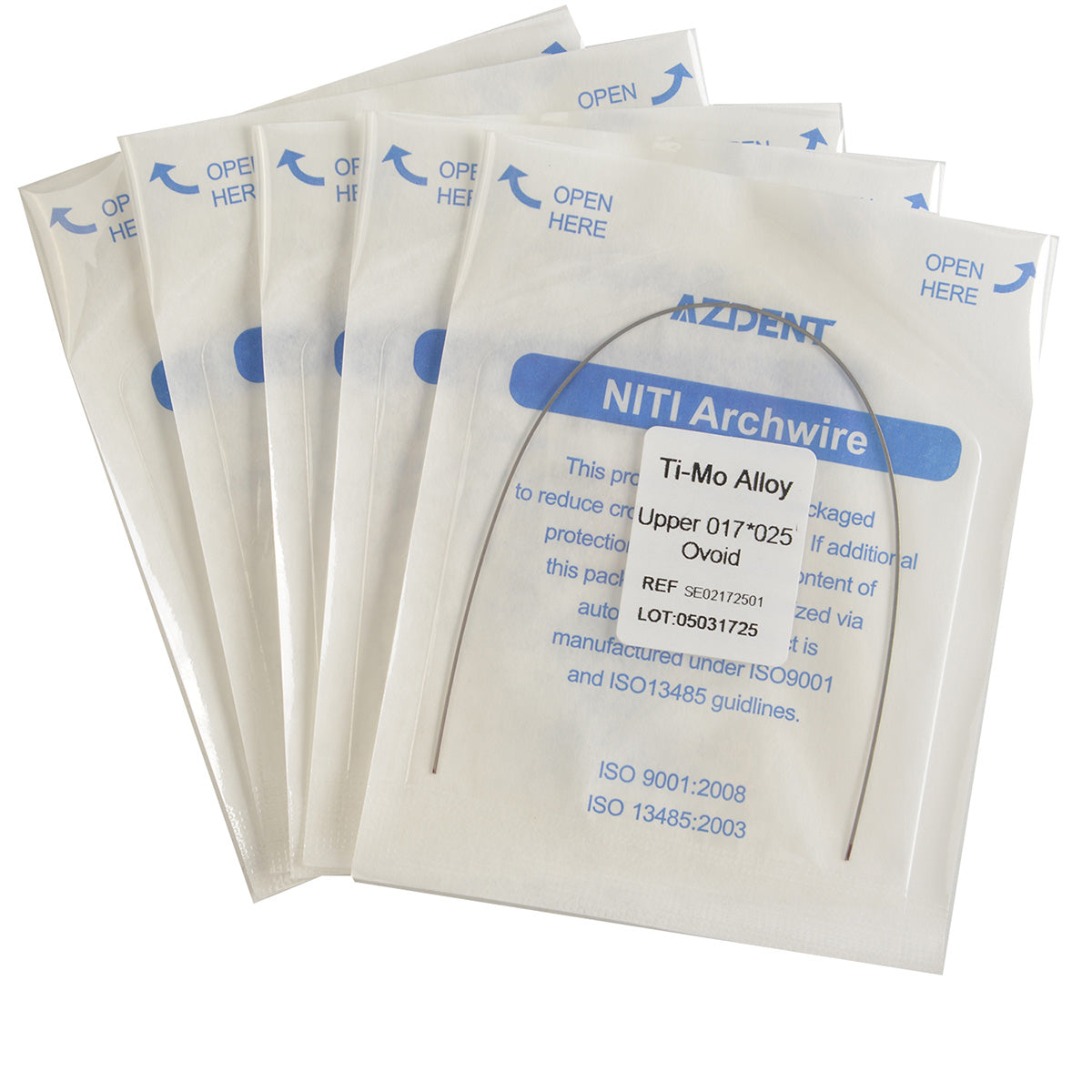 AZDENT Arch Wire TMA Beta Ti-Mo Alloy Ovoid Rectangular 0.017 x 0.025 Upper 1pc/Pack