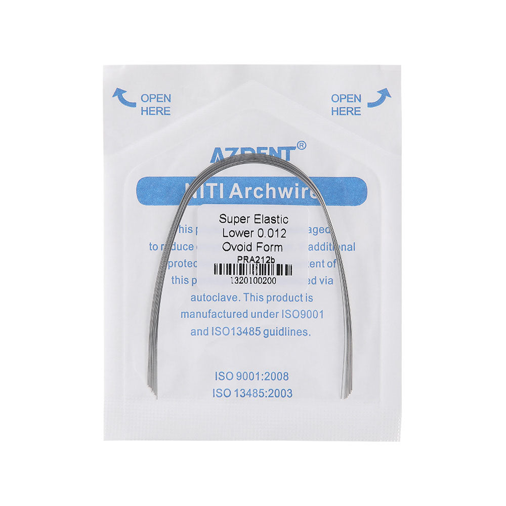 Arco de alambre AZDENT NiTi superelástico ovalado redondo de 0,012 a 0,020 mm para superior/inferior (paquete de 10 unidades)