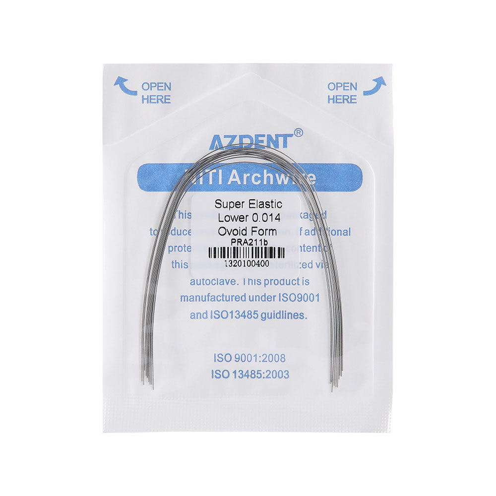 Arco de alambre AZDENT NiTi superelástico ovalado redondo de 0,012 a 0,020 mm para superior/inferior (paquete de 10 unidades)