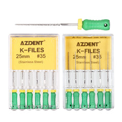 AZDENT Dental Hand K-Files Stainless Steel 25mm #35 Green 6pcs/Box