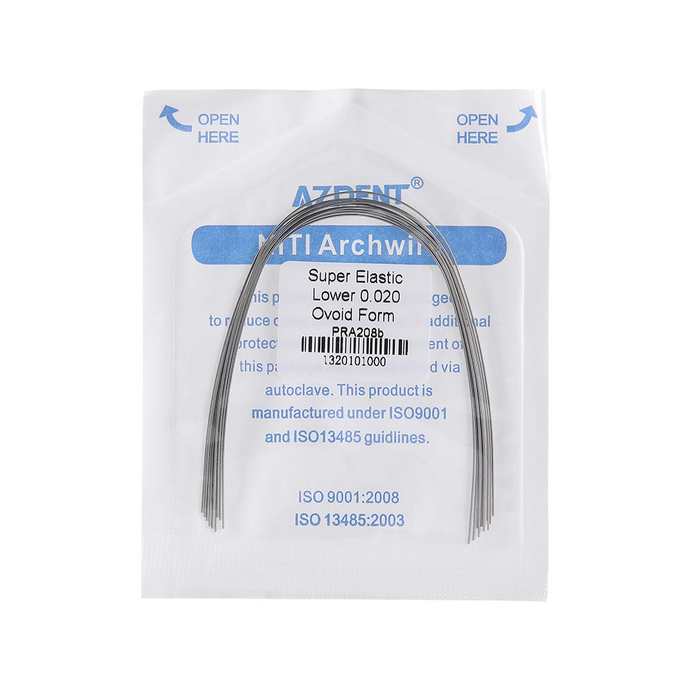 Arco de alambre AZDENT NiTi superelástico ovalado redondo de 0,012 a 0,020 mm para superior/inferior (paquete de 10 unidades)