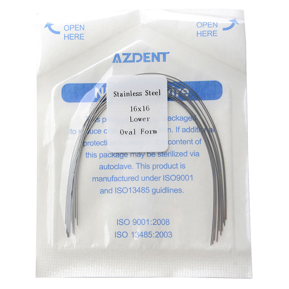 Arco de alambre AZDENT de acero inoxidable, forma ovalada, rectangular, 0,016 x 0,016, inferior, 10 unidades/paquete