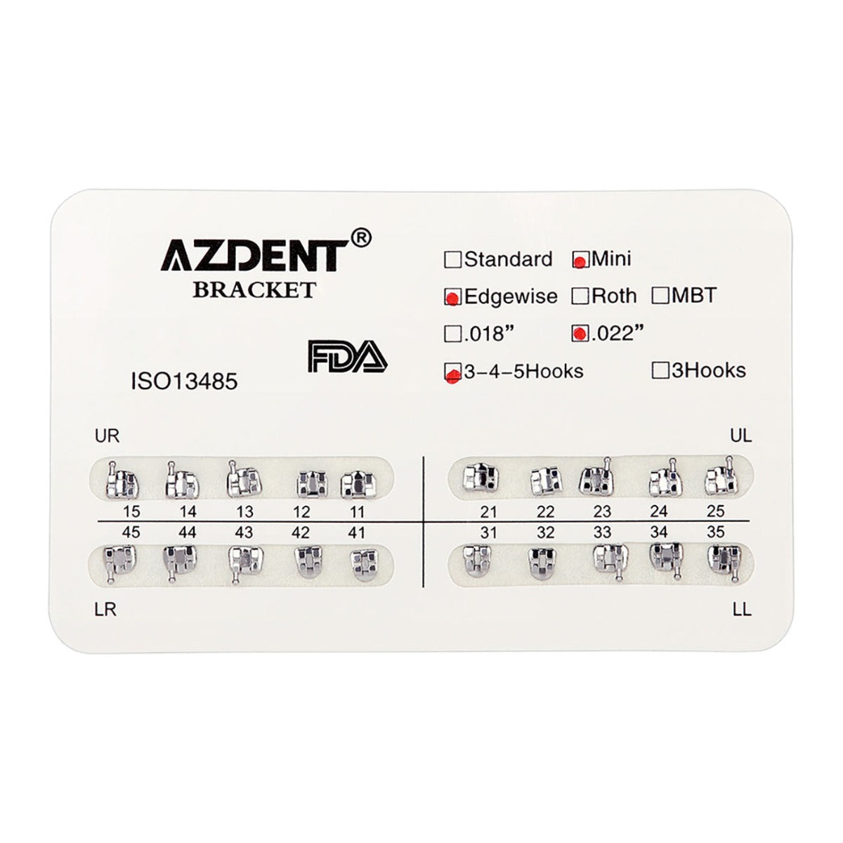 AZDENT стоматологические металлические брекеты Mini Edgewise слот .022 крючки на 345 20 шт./упаковка