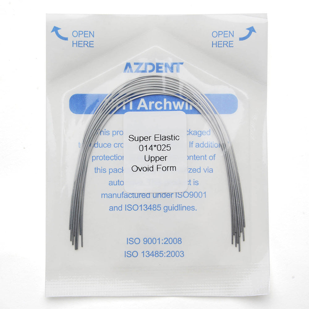 Arco de alambre AZDENT Niti Super Elastic, forma ovoide, rectangular, 0,014 x 0,025, superior, 10 unidades/paquete