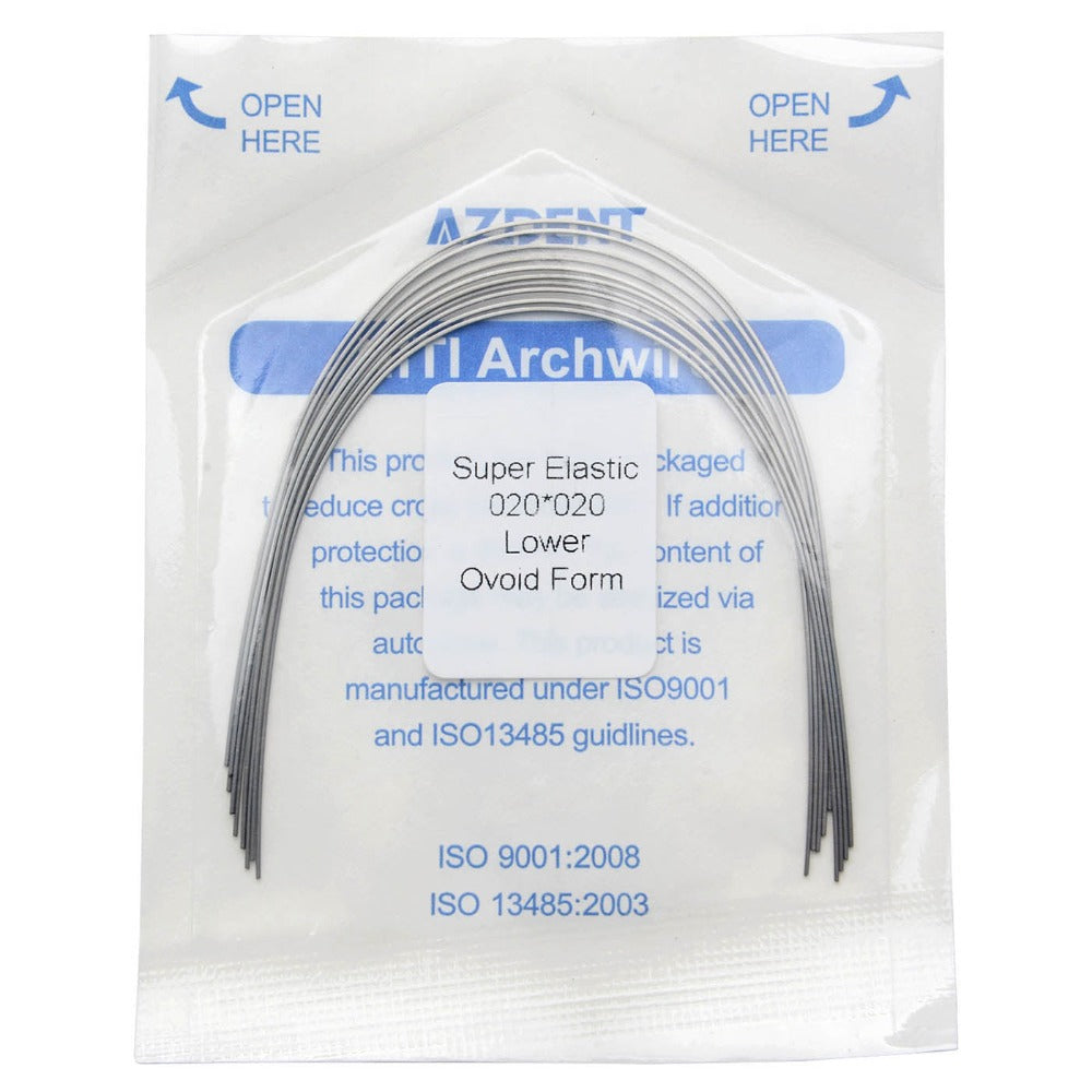 AZDENT Arco de Niti Super Elástico Ovoide Rectangular 0,020 x 0,020 Inferior 10 piezas/Paquete