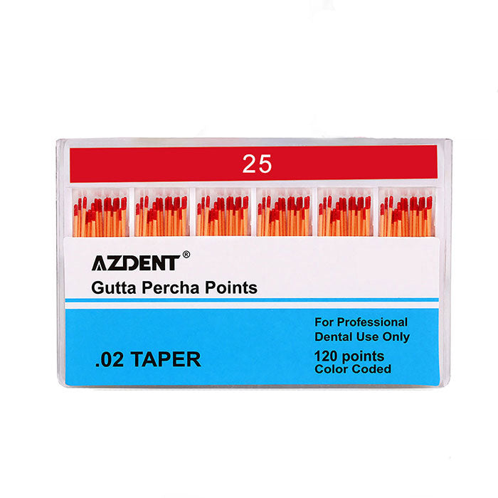 AZDENT Gutta Percha Points #25 Taper Size 0.02 Color Coded 120/Box