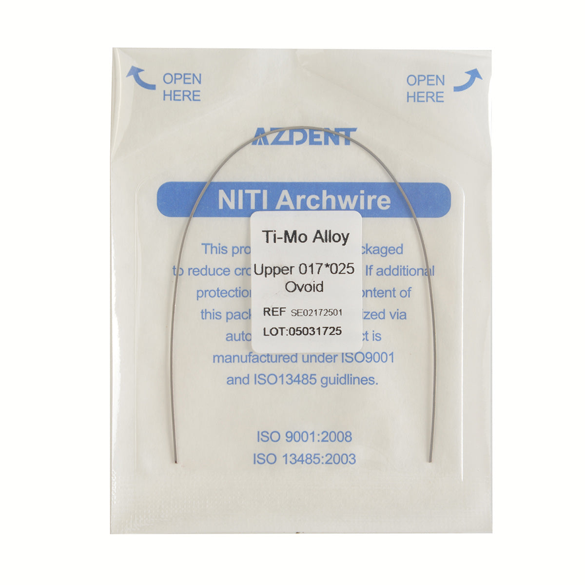 AZDENT Arch Wire TMA Beta Ti-Mo Alloy Ovoid Rectangular 0.017 x 0.025 Upper 1pc/Pack
