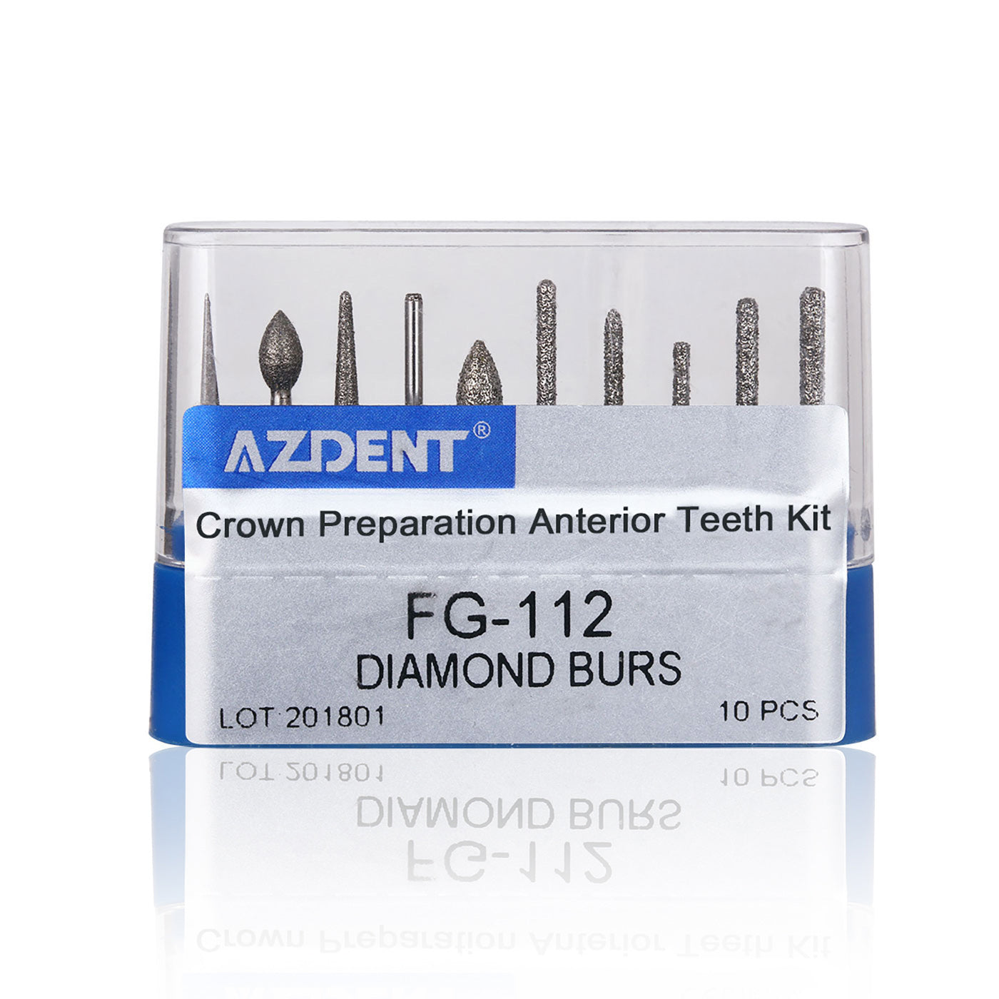 AZDENT Dental Diamond Bur FG-112 Crown Preparation Anterior Teeth Kit 10pcs/Kit