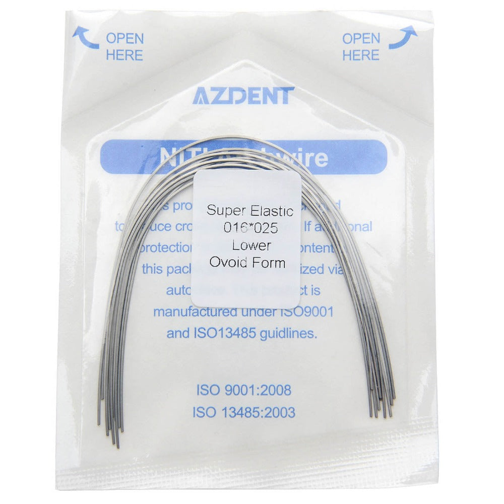 Arco de alambre AZDENT Niti Super Elastic con forma ovoide rectangular, 0,016 x 0,025, inferior, 10 unidades/paquete