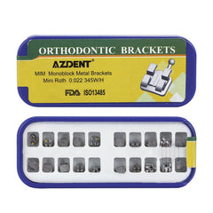 Металлические брекеты AZDENT стоматологические MIM Monoblock Mini Roth .022 крючки на 345 20 шт./комплект