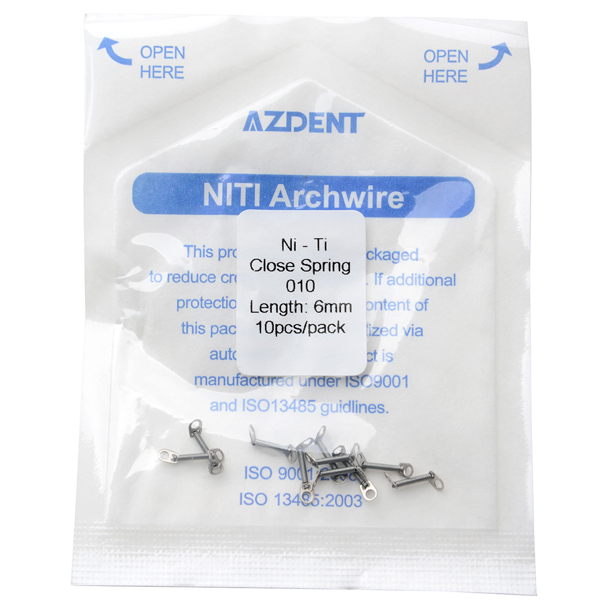 AZDENT Dental Orthodontic Accessory Closed Coil Spring 0.010 6mm 10pcs/Bag