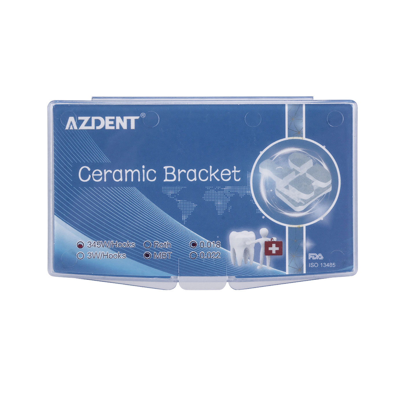Керамический брекет AZDENT Roth/MBT 018/022 крючки 345 20 шт./коробка