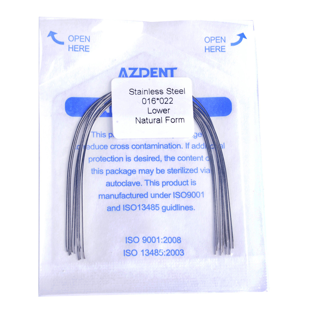 Arco de alambre AZDENT de acero inoxidable rectangular, natural, tamaño completo, 10 unidades por paquete