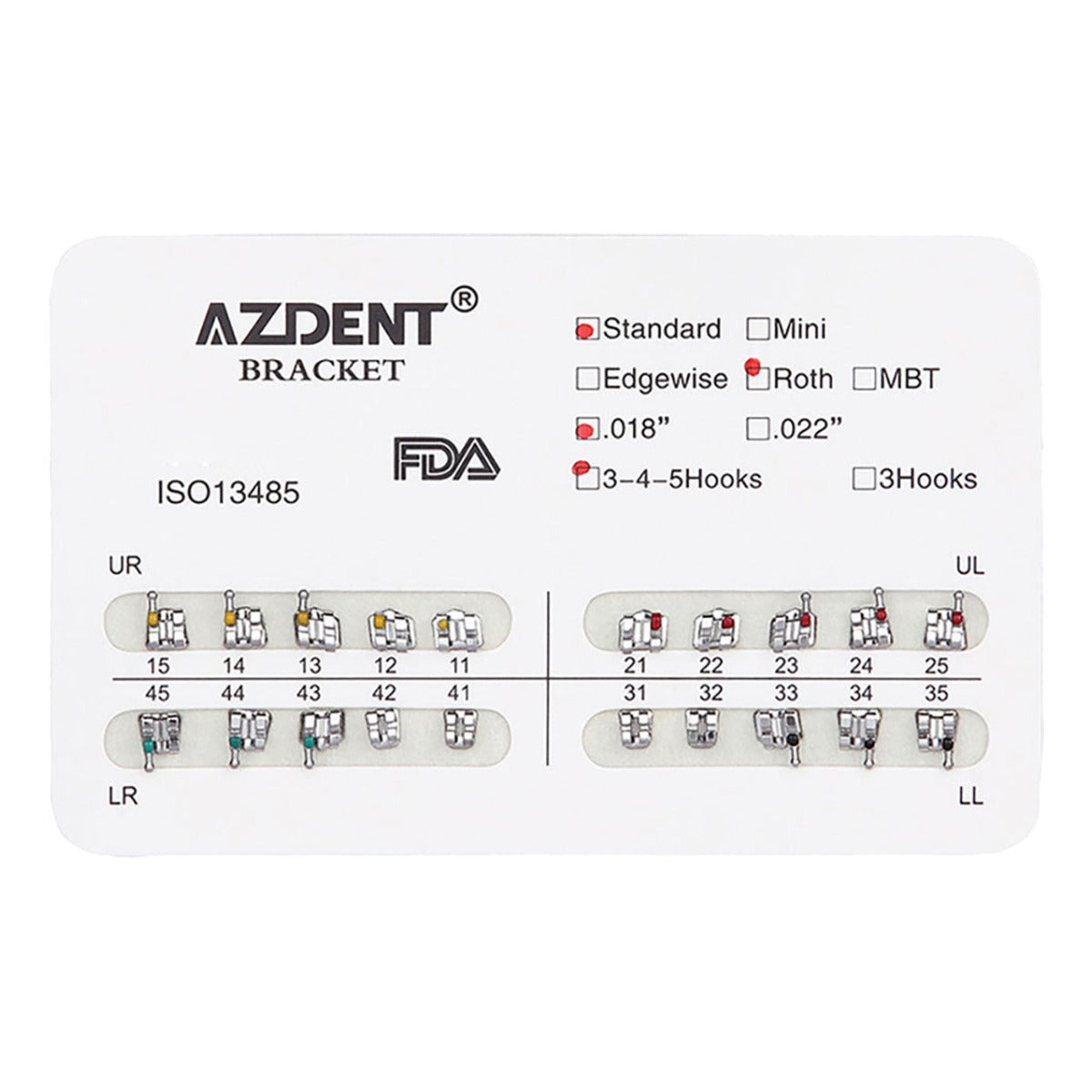 Металлические брекеты AZDENT Dental Standard Roth Slot .018 Hooks on 345 20 шт./уп.