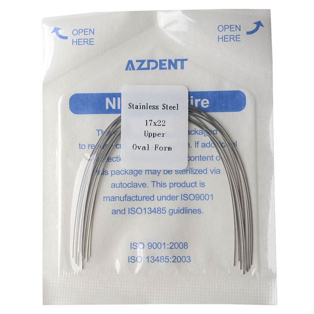 Arco de alambre AZDENT de acero inoxidable, forma ovalada, rectangular, 0,017 x 0,022, superior, 10 unidades/paquete
