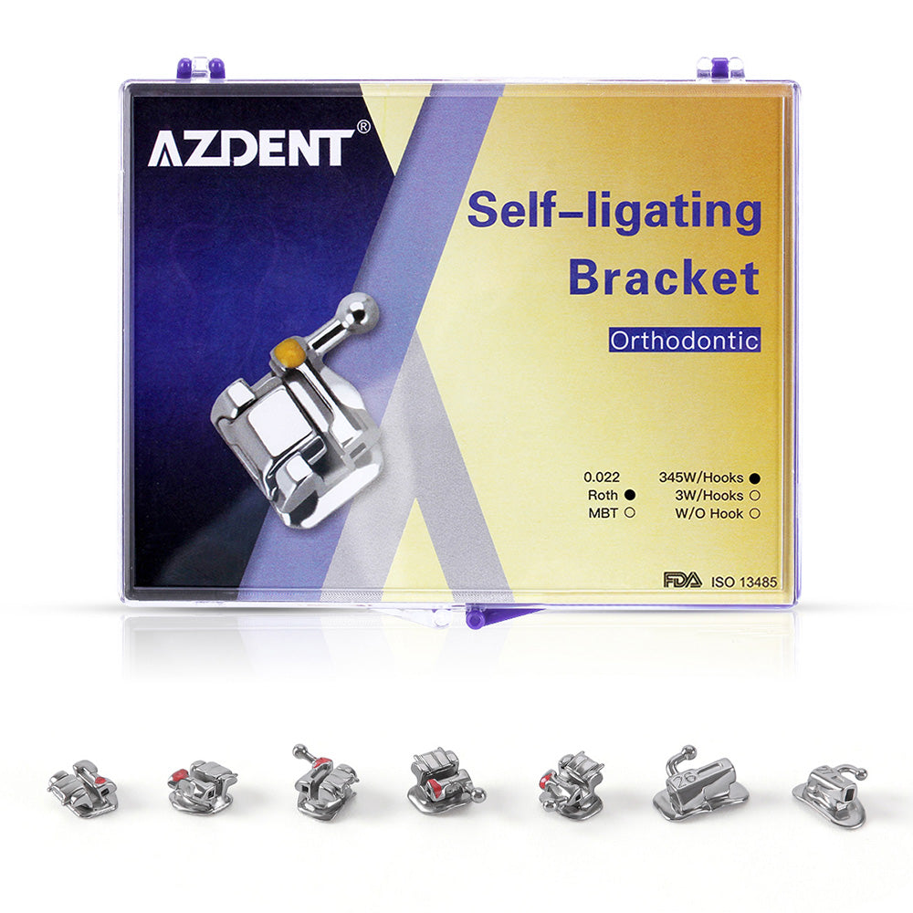 AZDENT Dental Self-Ligating Brackets Passive Roth .022 Hooks on 345 With Buccal Tube 28pcs/Box