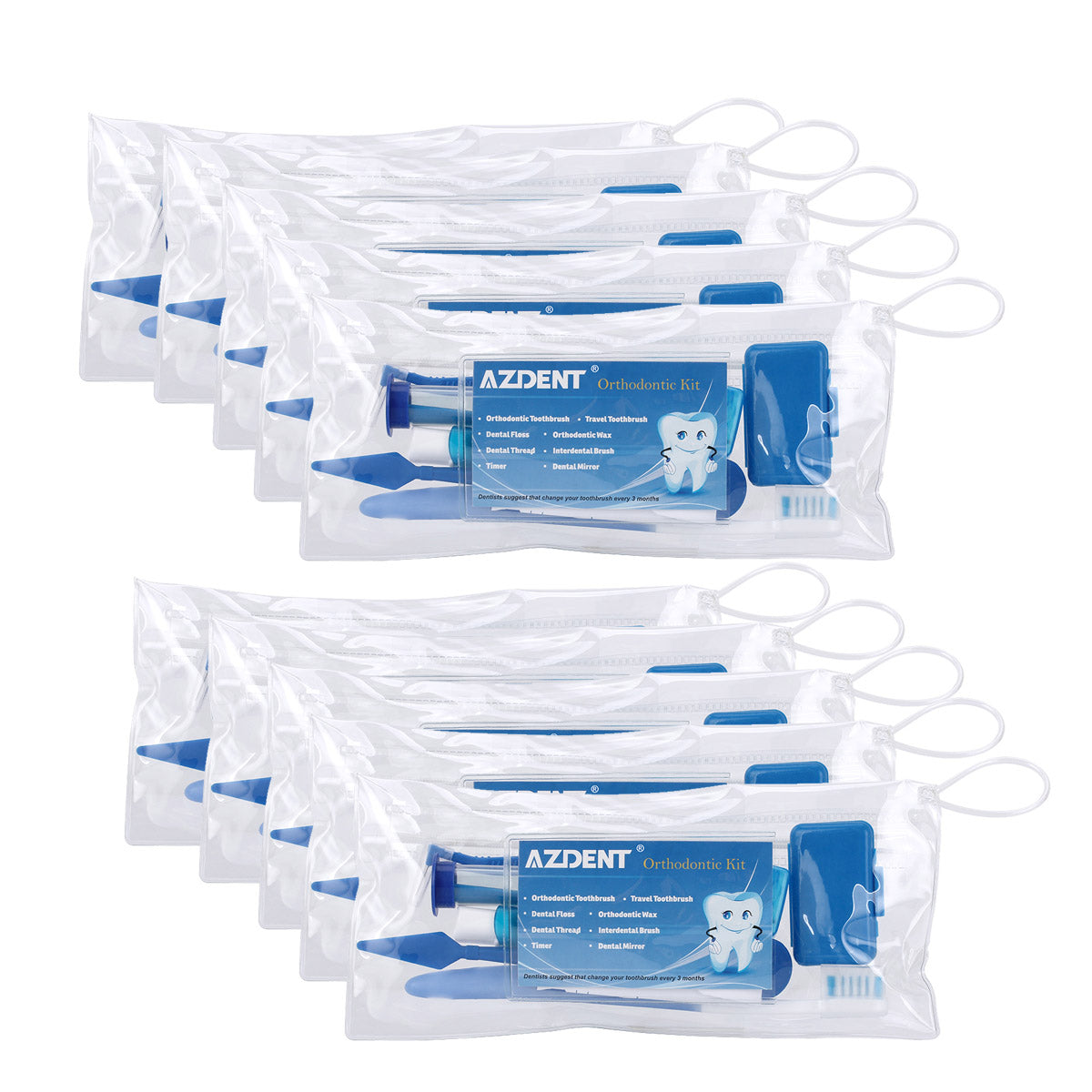 AZDENT Orthodontic Kit Toothbrush Interdental Brush Floss Mirror Wax Traction