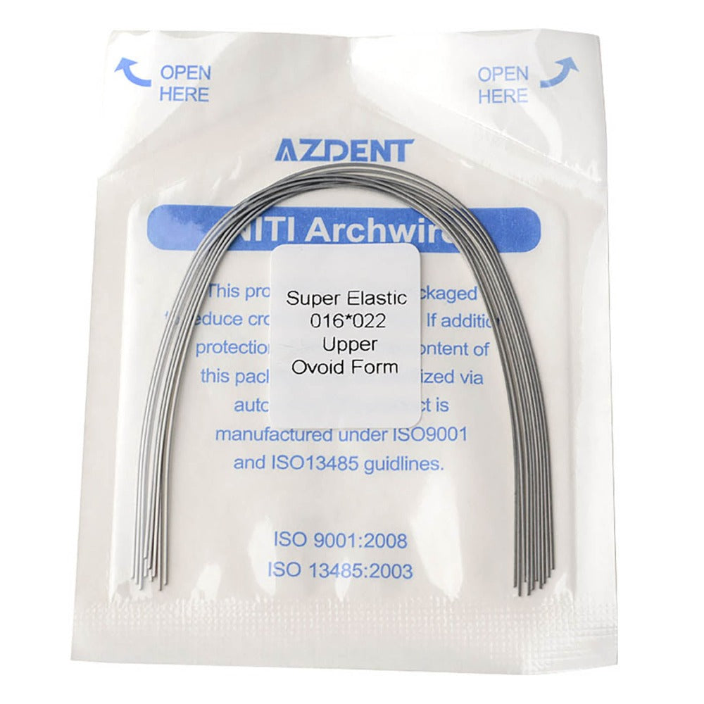 Arco de alambre AZDENT Niti Super Elastic, forma ovoide, rectangular, 0,016 x 0,022, superior, 10 unidades/paquete