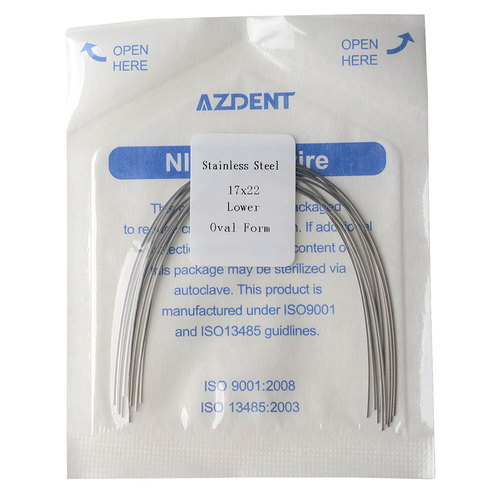 Arco de alambre AZDENT de acero inoxidable, forma ovalada, rectangular, 0,017 x 0,022, inferior, 10 unidades/paquete