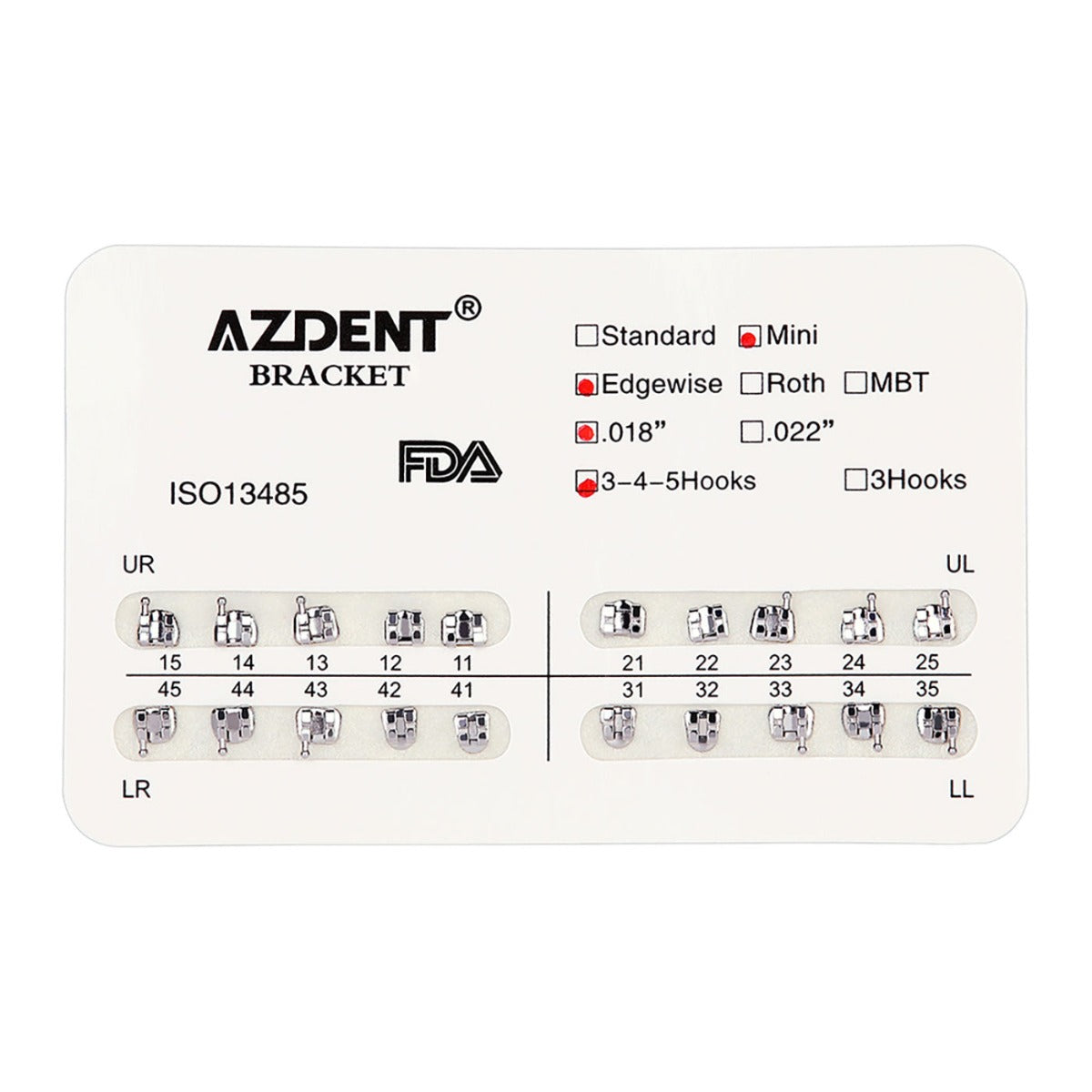 AZDENT стоматологические металлические брекеты Mini Edgewise Slot .018 крючки на 345 20 шт./упаковка