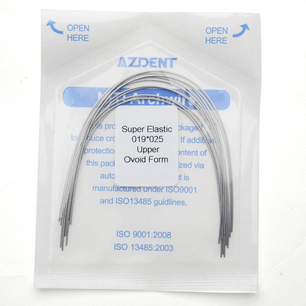 AZDENT Arco de Niti Super Elástico Ovoide Rectangular 0,019 x 0,025 Superior 10 piezas/Paquete