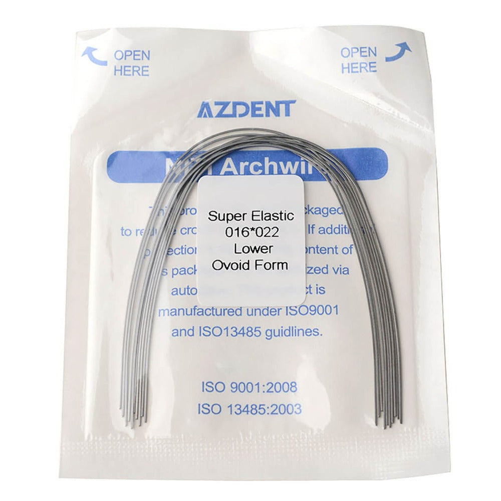 Arco de alambre AZDENT Niti Super Elastic, forma ovoide, rectangular, 0,016 x 0,022, inferior, 10 unidades/paquete