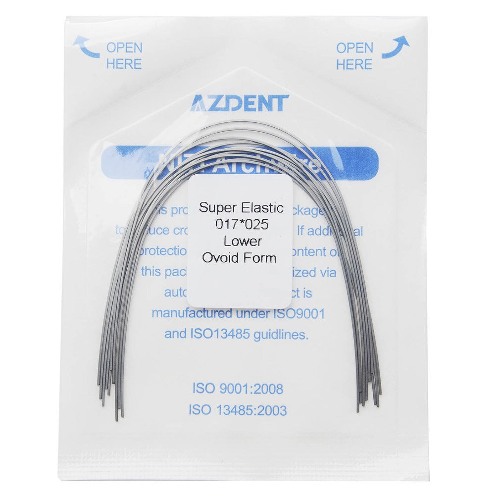 Arco de alambre AZDENT Niti Super Elastic Ovoide Rectangular 0,017 x 0,025 Inferior 10 piezas/paquete
