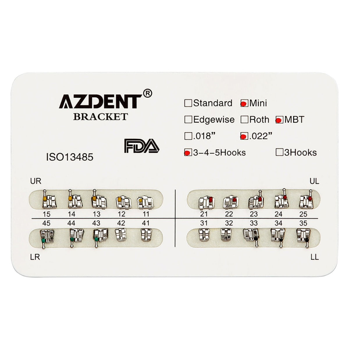 Металлические брекеты AZDENT для стоматологии Mini MBT Slot .022 крючки на 345 20 шт./упаковка