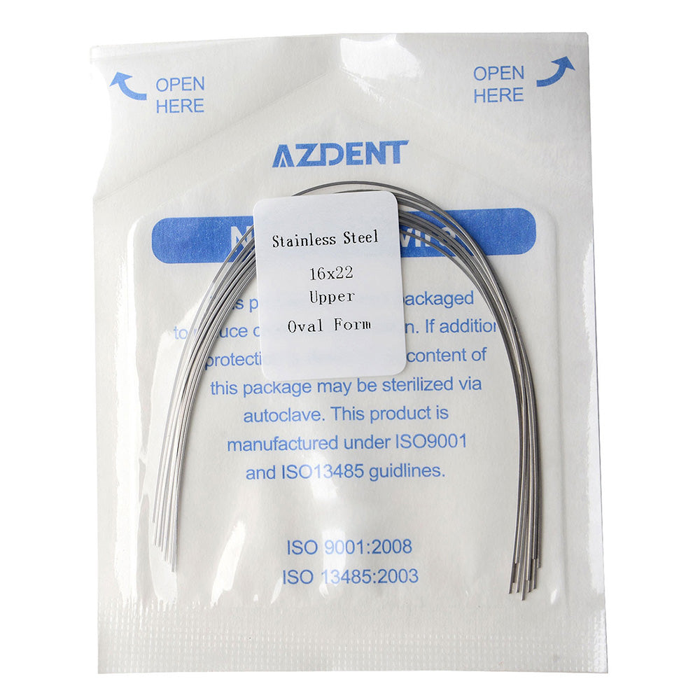 Arco de alambre AZDENT de acero inoxidable, forma ovalada, rectangular, 0,016 x 0,022 mm, superior, 10 unidades/paquete