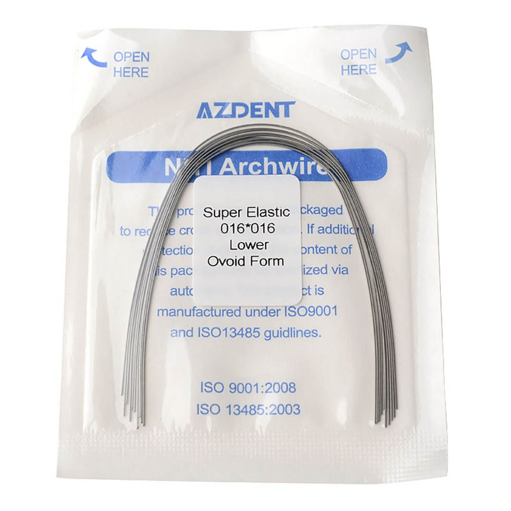 Arco de alambre AZDENT Niti Super Elastic, forma ovoide, rectangular, 0,016 x 0,016, inferior, 10 unidades/paquete