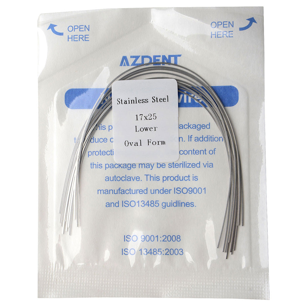 Arco de alambre AZDENT de acero inoxidable, forma ovalada, rectangular, 0,017 x 0,025, inferior, 10 unidades/paquete