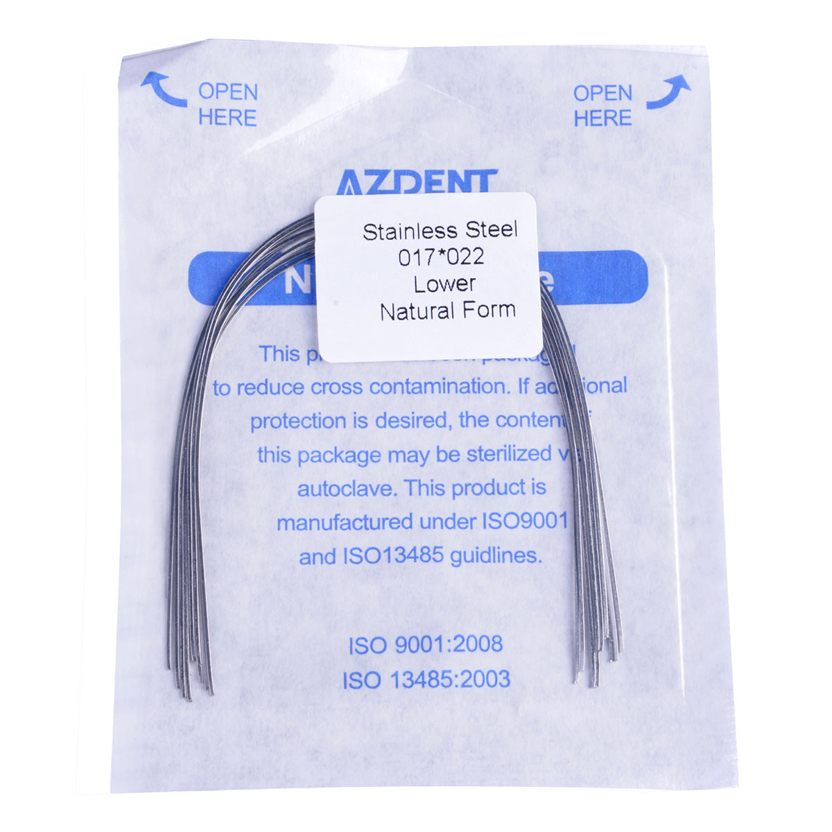 Arco de alambre AZDENT de acero inoxidable rectangular, natural, tamaño completo, 10 unidades por paquete